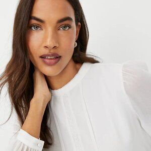 Ann Taylor Classic White Top with Subtle Lace